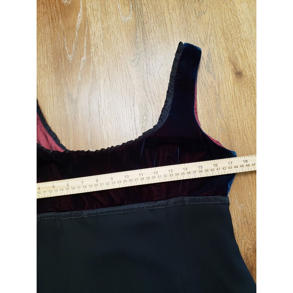Y2K Nanette Lepore Empire Waist Dress Sz 10 Black Teal Velvet Bodice Whimsygoth - Picture 6 of 11